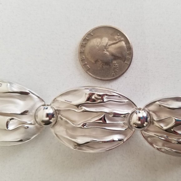 Solid Sterling Silver Handcrafted Cascading Wave Oval Link Bracelet Silver White - Picture 5 of 6